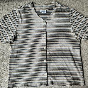 Vintage Alfred Dunner Button Up V-Neck Top Striped Aztec Pattern Size L
